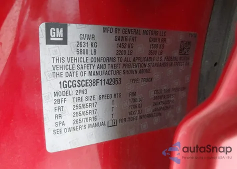 2015 Chevrolet Colorado Z71 from USA, damaged, VIN 1GCGSCE38F1142953